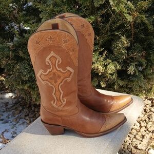 CORRAL Brown Tan Leather Western Cowboy Cross Rodeo Riding style.EUC, size 9M